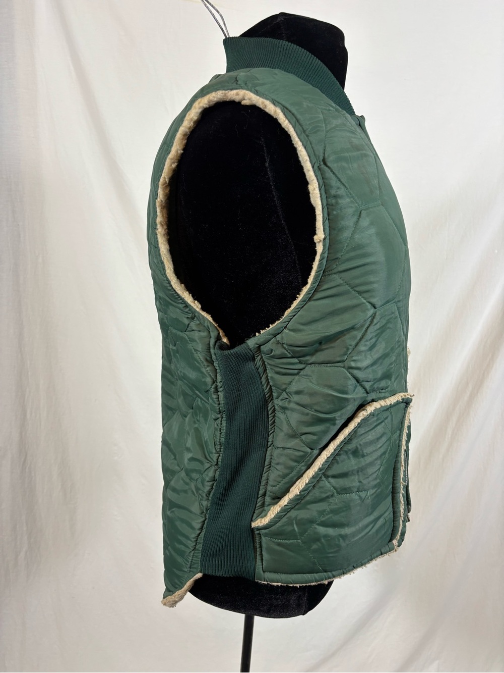 Vintage Green Quilted Sherpa Lined Vest Workwear Gorpcore Utility Unisex
